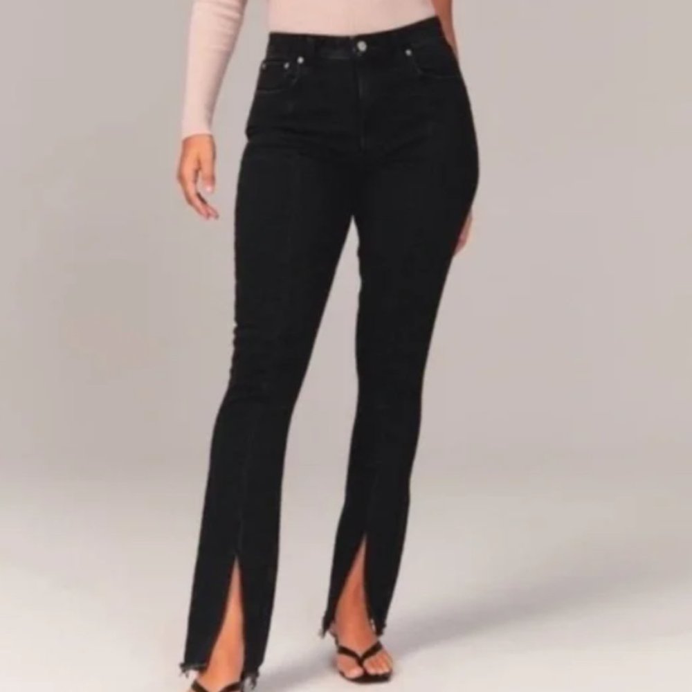 Abercrombie & Fitch High-Rise Black Split-Hem Jeans